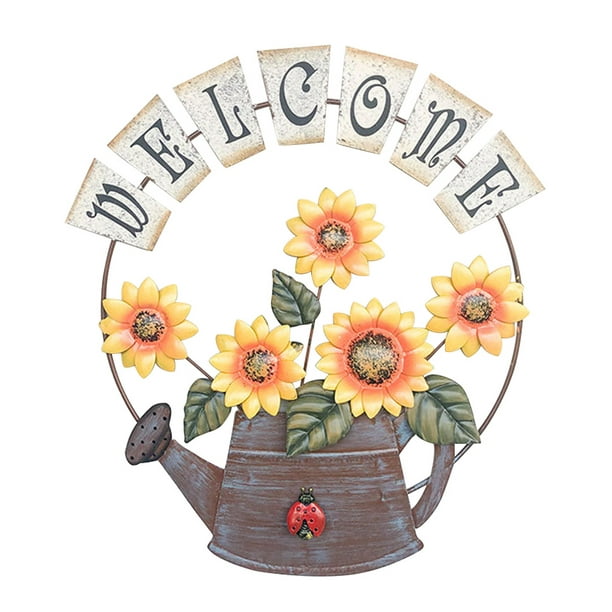 Details about   New Metal Rustic Welcome Sunflower Watering Can Garden Wall Hanging Sign Decors